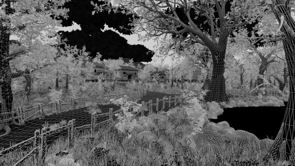 Pond Village Scene