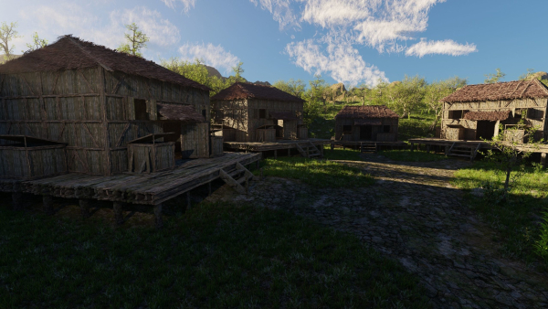 Pond Village Scene
