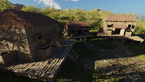 Pond Village Scene