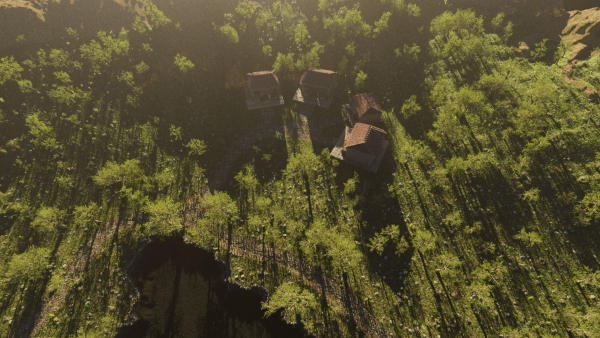 Pond Village Scene