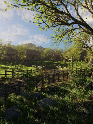 Pond Village Scene