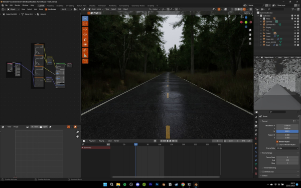 Realistic Forest Road Scene 3D Blender File Textured
