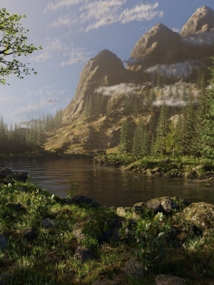 River Mountains Scene
