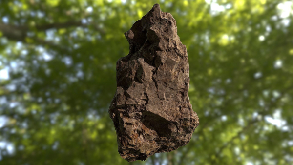 Rock low poly 3D model in forest
