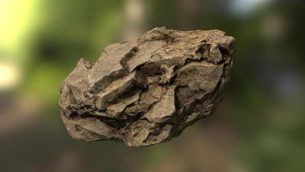 Rock low poly 3D model in forest
