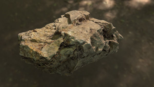 Rock low poly 3D model in forest