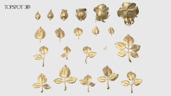 Rose Buds And Leaves Set