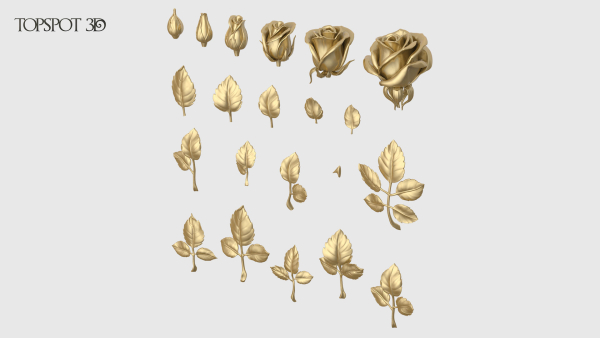 Rose Buds And Leaves Set