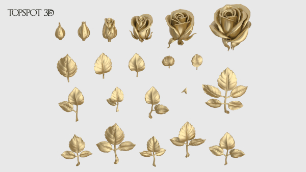 Rose Buds And Leaves Set