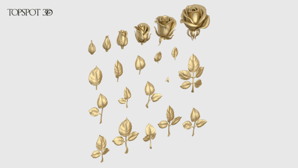 Rose Buds And Leaves Set