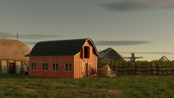 Stylized farm house village scene landscape