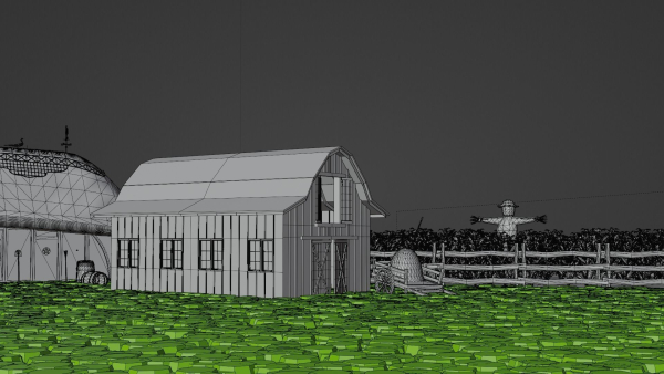 Stylized farm house village scene landscape