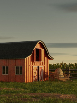Stylized farm house village scene landscape