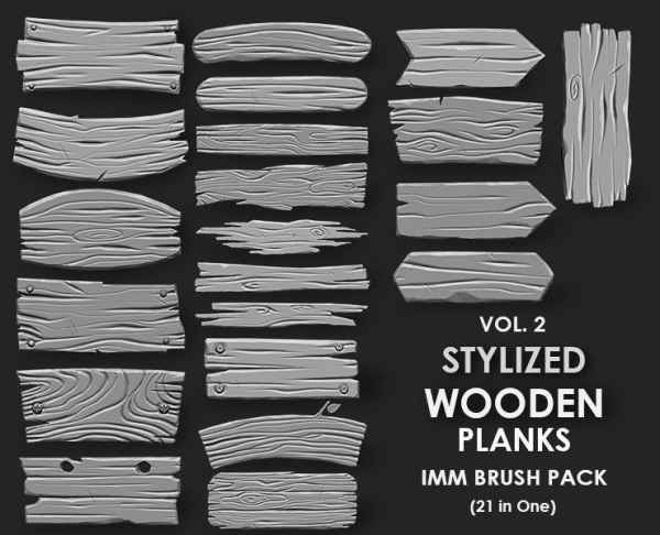 STYLIZED WOODEN PLANK MEGA PACK 4 IN ONE  73 BRUSHES