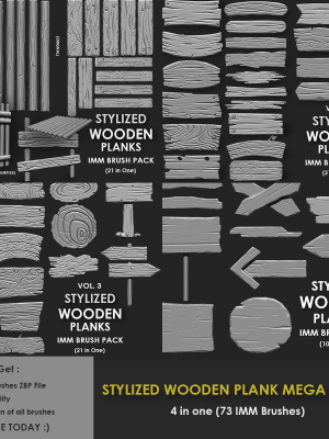 STYLIZED WOODEN PLANK MEGA PACK 4 IN ONE  73 BRUSHES