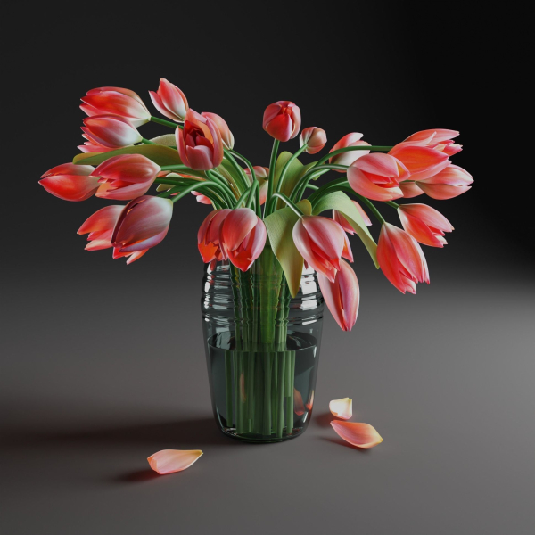 Tulips in a vase bloom 3D model