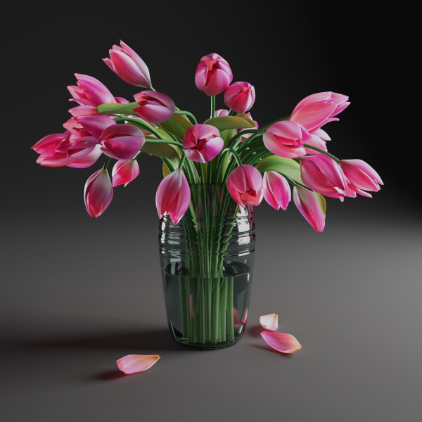 Tulips in a vase bloom 3D model