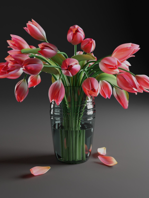 Tulips in a vase bloom 3D model
