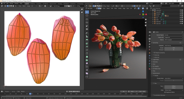 Tulips in a vase bloom 3D model