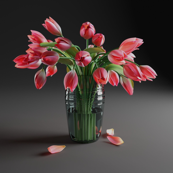 Tulips in a vase bloom 3D model