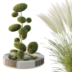 Urban environment set of green plant benches 10