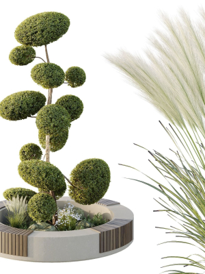 Urban environment set of green plant benches 10