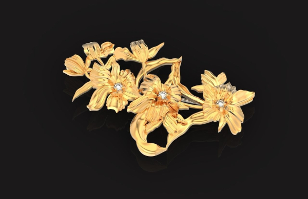 vintage brooch flower orchid 766
