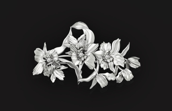 vintage brooch flower orchid 766