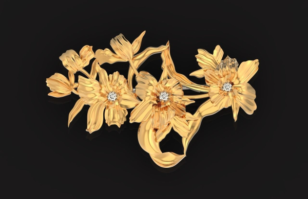 vintage brooch flower orchid 766