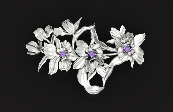 vintage brooch flower orchid 766