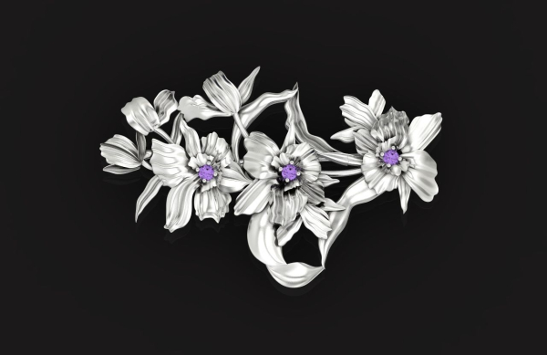 vintage brooch flower orchid 766