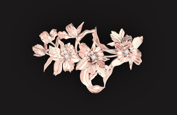 vintage brooch flower orchid 766