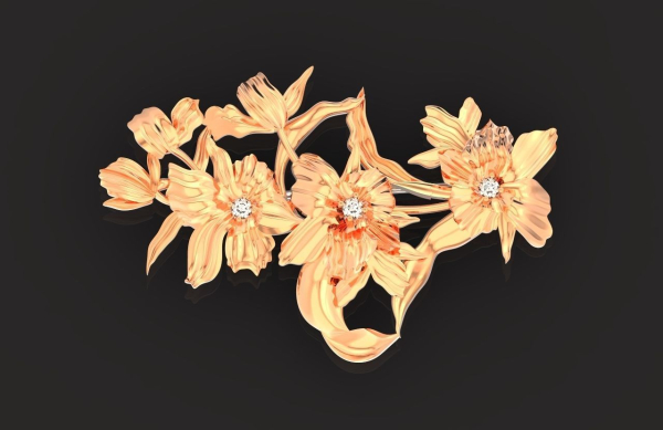 vintage brooch flower orchid 766