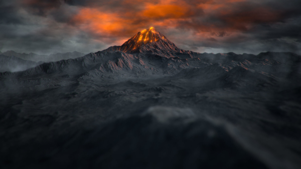 Volcano with Summer and Winter Textures