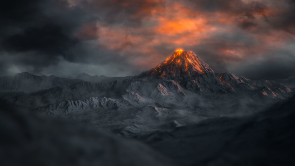 Volcano with Summer and Winter Textures