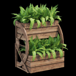 Wagon wooden planter with ferns in it