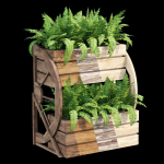 Wagon wooden planter with ferns in it