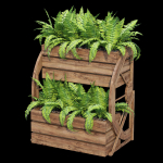 Wagon wooden planter with ferns in it