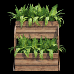 Wagon wooden planter with ferns in it