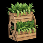 Wagon wooden planter with ferns in it