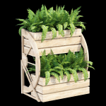Wagon wooden planter with ferns in it