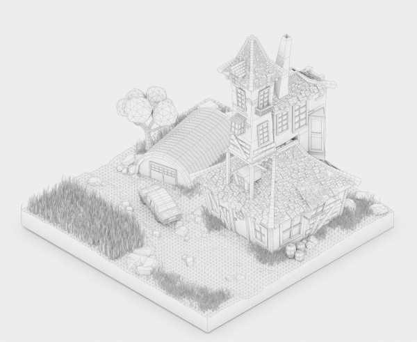 low poly Gameasset3 house with car