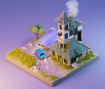 low poly Gameasset3 house with car