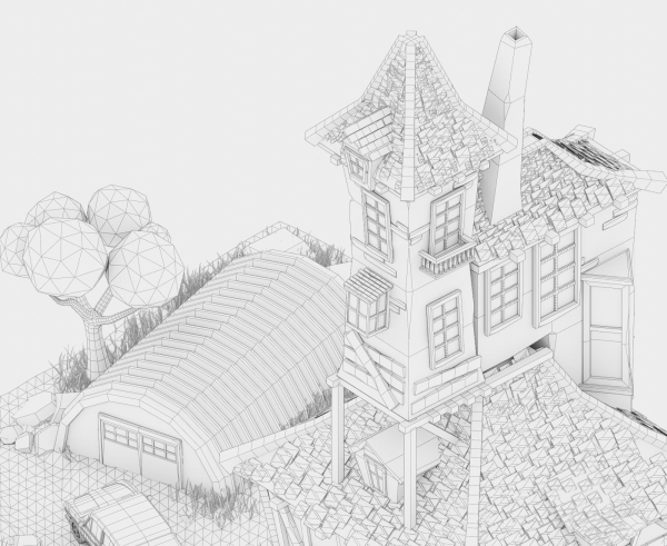 low poly Gameasset3 house with car