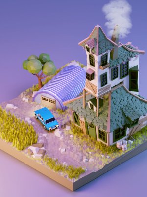 low poly Gameasset3 house with car