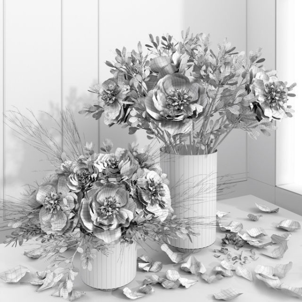White camellia peony bouquet glass vases