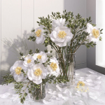 White camellia peony bouquet glass vases