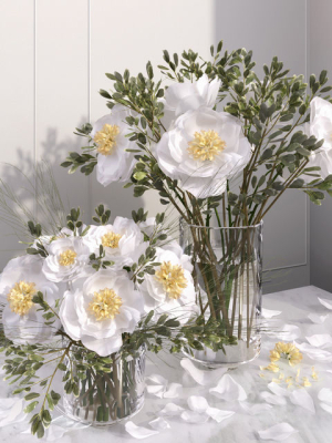 White camellia peony bouquet glass vases