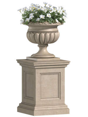 White Flowers in a classic Flowerpot for Decorating the Facade