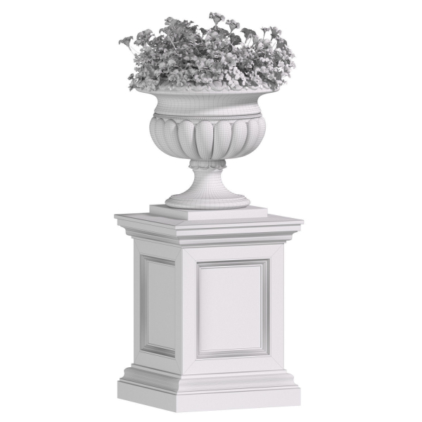 White Flowers in a classic Flowerpot for Decorating the Facade